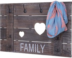 Cosmo Casa Wandkapstok - Familie - Kapstokpaneel - Verweerde vintage uitstraling - 8 haken 60x90cm - Bruin - Verweerd
