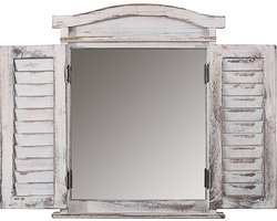 Cosmo Casa Wandspiegel met spiegelramen en luiken 53x42x5 cm - Wit shabby