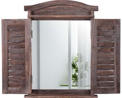 Cosmo Casa Wandspiegel - Raamspiegel met Luiken - Shabby Look - Bruin - 53x42x5cm