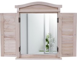 Cosmo Casa Wandspiegel spiegelraam met luiken 53x42x5 cm - Natuurlijk bruin