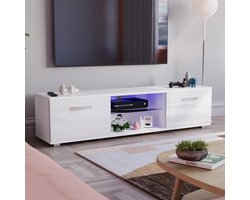 Cosmo Luxe LED TV-Meubel 160 cm met RGB Verlichting, 2 Deuren, Modern Glans/Mat MDF Design, Woonkamer TV Kast 160x40x38 cm Wit