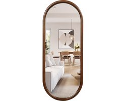 COSTWAY 110 x 45 cm wandspiegel, full-body spiegel met houten frame, hangspiegel, ovaal, make-upspiegel voor garderobe, slaapkamer, woonkamer, vintage