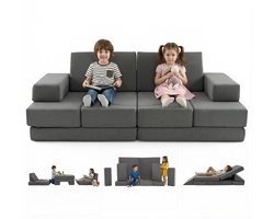 COSTWAY 12-delige modulaire kinderbank, speelbank, uitklapbaar met afneembare overtrek, bouwstenen sofa van schuim, knuffelhoek kinderkamer, kinderspeelbank voor kinderen vanaf 3 jaar