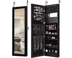 COSTWAY 120 cm sieradenkast met full-body spiegel en ingebouwde make-upspiegel, sieradenspiegelkast voor ringen, kettinghaken en oorbellen