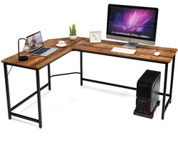 COSTWAY 125 x 168cm L-vormige Hoekbureau computertafel met CPU-standaard, PC-laptop-studietafel met weinig werkruimte, werkstation Kantoor houten bureau met verstelbare voetzolen, perfect voor kantoor, slaapkamer of speelkamer