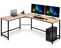 COSTWAY 125 x 168cm L-vormige Hoekbureau computertafel met CPU-standaard, PC-laptop-studietafel met weinig werkruimte, werkstation Kantoor houten bureau met verstelbare voetzolen, perfect voor kantoor, slaapkamer of speelkamer