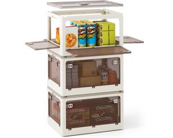 COSTWAY 132 l opbergdozen met deksel, van 5 zijden toegankelijk, set van 3 stapelboxen op wieltjes, opbergdozen inklapbaar, kunststof, veilige sluiting, transparant