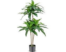 COSTWAY 140 cm kunstplant, Dracena, kamerplant met pot en 92 bladeren, plant, groene drakenboom, kunstpalm, kunstboom, palm, voor tuin, kantoor, kamerdecoratie