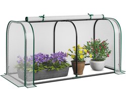 COSTWAY 2-in-1 mini-broeikas, PE-afdekking voor verhoogd bed, broeikas met oprolbare deur met ritssluiting, foliekas metalen frame, plantenhuis, weerbestendig, voor balkon en tuin, 118 x 55 x 60 cm