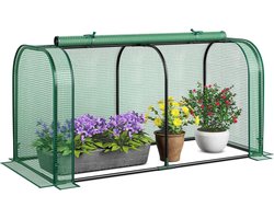COSTWAY 2-in-1 mini-broeikas, PE-afdekking voor verhoogd bed, broeikas met oprolbare ritssluiting, foliekas, metalen frame, plantenhuis, weerbestendig, voor balkon, tuin, 118 x 55 x 60 cm (groen)