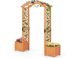 COSTWAY 2-in-1 rozenboog met bloembak, tuinboog, hout, poortboog voor klimplanten, latwerk, klimhulp, klimboog, halve boog voor tuin, bruiloft, feest, dennenhout, 185 x 45 x 201 cm