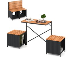COSTWAY 2-in-1 Tuinbank, omvormbare picknicktafel & zitbank (Zwart) | Balkonset, balkonmeubelen voor kleine balkons, zitgroep, zitmeubilair voor tuin, terras