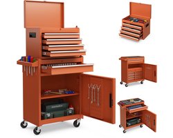 COSTWAY 2-in-1 werkplaatswagen incl. koffer & 8 vakken & haken & verstelbaar rek, gereedschapswagen afsluitbaar op wielen zonder gereedschap, professionele werkplaatswagen metaal 100 kg draagkracht