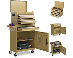 COSTWAY 2-in-1 werkplaatswagen incl. koffer & 8 vakken & haken & verstelbaar rek, gereedschapswagen afsluitbaar op wielen zonder gereedschap, professionele werkplaatswagen metaal 100 kg draagkracht