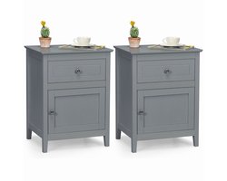 COSTWAY 2 Nachttafels met Lade 2 Sofa Bijzettafels met Massief Houten Poten Glad en Waterbestendig Oppervlak voor Slaapkamer en Woonkamer Grijs