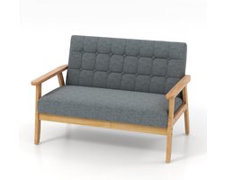 COSTWAY 2-zits bank, stoel van massief houten frame en linnen, gestoffeerde bank, tweezitsbank, tweezitsbank, tot 250 kg, voor slaapkamer, woonkamer, kantoor, 114 x 72 x 77 cm, grijs