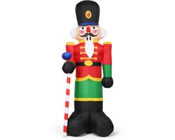 COSTWAY 240 cm opblaasbare notenkraker-soldaat, kerstman soldaat met 3 LED-lampen, kerstdecoratie incl. blazer en zandzakken, voor binnen en buiten