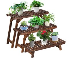 COSTWAY 3-delig bloemenstandaard houten plantenrek bloemenrek bloementrap tuin plantentrap vrijstaand, houten rek meerdere verdiepingen