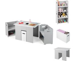 COSTWAY 3-delig kinderzitgroep, kindertafel met 2 stoelen, 4-in-1 activiteitentafel met opbergruimte en afneembaar deksel, multifunctionele kinderzitset voor peuters, grijs