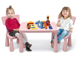 COSTWAY 3-delig kinderzitgroep, kindertafelgroep, kindertafel met 2 stoelen, kindermeubels van kunststof, kinderplacemat voor kleuterschool en kinderkamer (roze)