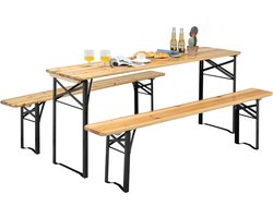 COSTWAY 3-delige biertentgarnituur, picknicktafel met 2 zitbanken, campingtafelset met metalen frame, feesttentgarnituur voor terras, tuin, 178 x 46 x 76 cm