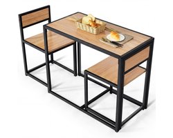 COSTWAY 3-delige eettafelset, keukentafel set met 2 stoelen, compacte tafel en 2 stoelen met metalen frame voor kleine ruimtes, keuken, eetkamer, bistro
