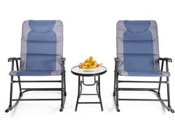 COSTWAY 3-delige schommelligstoel, ligstoelen met bijzettafel, tuinligstoel, bistroset, ligstoel voor balkon, camping, tuin (blauw)