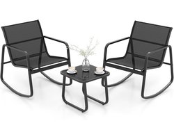 COSTWAY 3-delige tuinmeubelset, balkonset met 2 stoelen en tafel, balkonmeubels met zachte schommelbeweging, terrasmeubels, tuingarnituur, zitgroep voor terras, balkon, tuin