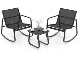 COSTWAY 3-delige tuinmeubelset, balkonset met 2 stoelen en tafel, balkonmeubels met zachte schommelbeweging, terrasmeubels, tuingarnituur, zitgroep voor terras, balkon, tuin