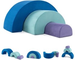 COSTWAY 3-delige zachte bouwstenen, schuimbouwstenen voor klimmen en kruipen voor baby's, klimboog, reuzenbouwstenen van schuim, grote bouwstenen voor gebruik binnenshuis (blauw)