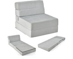COSTWAY 3-in-1 opvouwbare slaapbank, vouwmatras, schuim, extra dik (15 cm), slaapbed, vloermat, vouwmatras, gastenmatras met afneembare en wasbare overtrek, 190 x 71 x 15 cm, grijs