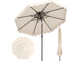COSTWAY 300 cm parasol met dubbel doek, tuinparasol met draaihendel en volant, 30° kantelbaar aan beide zijden, terrasparasol, marktparasol voor tuin, balkon, terras (beige)