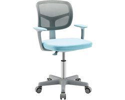 COSTWAY 360° draaibare kinderbureaustoel, 80-91,5 cm, in hoogte verstelbare jeugdstoel met rugleuning en armleuningen, computerstoel met 5 wielen voor kinderen van 3 tot 10 jaar oud, blauw