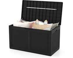 COSTWAY 380 L tuinbox met wieltjes, opbergbox, waterdicht incl. deksel, opbergdoos, tuinkist met rotanstructuur voor zwembadaccessoires, tuingereedschap en balkon (zwart)
