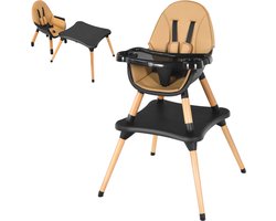 COSTWAY 4-in-1 babystoel, kinderstoel, eetkamerstoel, kinderstoel en kinderzitgroep, in hoogte verstelbaar, babystoel, combi-hoge stoel met veiligheidsgordel en afneembaar dienblad, bruin