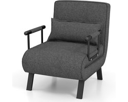 COSTWAY 4-in-1 slaapstoel, inklapbaar, slaapbank met 5 standen, verstelbare rugleuning, afneembaar kussen en gevoerde zitting, bankbed met metalen frame, belastbaar tot 150 kg (donkergrijs)