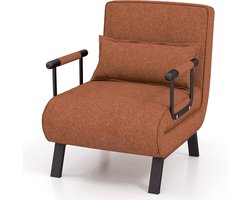 COSTWAY 4-in-1 slaapstoel, inklapbaar, slaapbank met 5 standen, verstelbare rugleuning, afneembaar kussen en gevoerde zitting, bankbed met metalen frame, belastbaar tot 150 kg (Koffie)