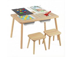 COSTWAY 6-in-1 kinderspeeltafel, sensorische tafel met dubbelzijdig tafelblad en 2 opvouwbare bakken, kindertafel Montessori met 2 stoelen, water- en zandtafel voor kinderen vanaf 3 jaar (vierkant)