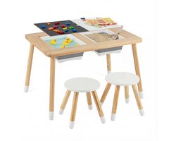 COSTWAY 6-in-1 kinderspeeltafel, sensorische tafel met dubbelzijdig tafelblad en 2 opvouwbare containers, kindertafel Montessori met 2 stoelen, water- en zandtafel voor kinderen vanaf 3 jaar (rond)