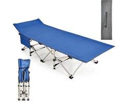 COSTWAY 72 cm Breed Opvouwbaar Campingbedje, Tot 400 kg Belastbaar, Snel Opvouwbaar Reisbedje Met Draagtas, Zwaar Staal, Schuin Hoofd, Opbergzak, Binnen- & Buiten Slaapbedje voor Kamp, Strand, Thuis, Kantoor (Blauw)