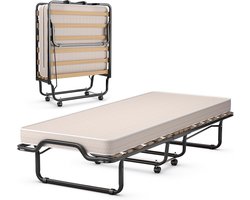 COSTWAY 80 x 200 cm logeerbed, inklapbaar, opvouwbaar met matras van terugstelschuim, opklapbed met stevig stalen frame, tot 120 kg belastbaar, metalen bed op wielen, voor kantoor, logeerkamer