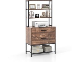 COSTWAY archiefkast, kantoorkast met 3 open planken en 2 laden, boekenkast, opbergrek voor woonkamer, slaapkamer, kantoor (rustiek bruin)