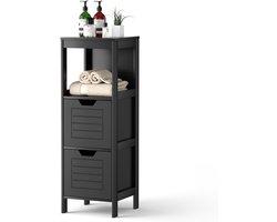 COSTWAY Badcommode met 2 laden, badkamerkast, houten badkamerkast voor woonkamer, badkamer, zwart, 30 x 30 x 89 cm