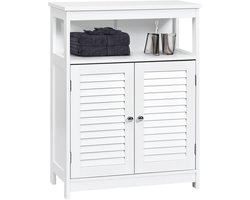 COSTWAY badkamer vloerkast, houten badkamerkast met 2 deuren en verstelbare opbergplank, vrijstaande zijkast voor badkamer woonkamer slaapkamer, 60 x 30 x 80 cm (Wit)
