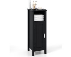 COSTWAY Badkamerkast, badkamerkast met open vak, kastdeur en verstelbare plank, bijzetkast, opbergkast voor badkamer, woonkamer, zwart, 30 x 30 x 80 cm