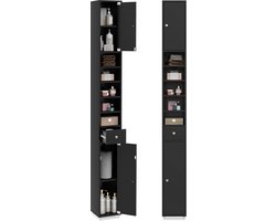 COSTWAY Badkamerkast hoog kast smal, Opbergkast met 2 deuren, 1 lade en verstelbare planken, ruimtebesparend badkamerrek voor badkamer, woonkamer, keuken, 20 x 20 x 180 cm