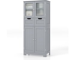 COSTWAY Badkamerkast met 2 laden en 4 deuren, badkamerkast met verstelbare planken, opbergkast voor badkamer, keuken, woonkamer (grijs)