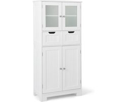 COSTWAY Badkamerkast met 2 laden en 4 deuren, badkamerkast met verstelbare planken, opbergkast voor badkamer, keuken, woonkamer (wit)