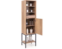 COSTWAY Badkamerkast met 6 verdiepingen, smal, vrijstaande hoge kast met deur en verstelbare planken, ruimtebesparend voor badkamer, keuken, woonkamer, 38 x 30 x 146 cm (natuur)