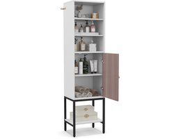 COSTWAY Badkamerkast met 6 verdiepingen, smal, vrijstaande hoge kast met deur en verstelbare planken, ruimtebesparende badkamerkast voor badkamer, keuken, woonkamer, 38 x 30 x 146 cm (wit)